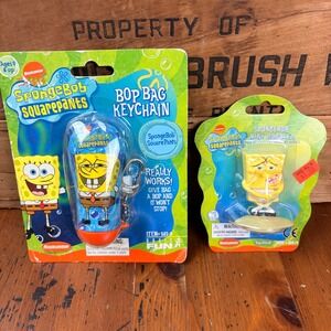 Vintage 2002 SpongeBob SquarePants Bop Bag Keychain & Mini Bobbler Toy Set NOS